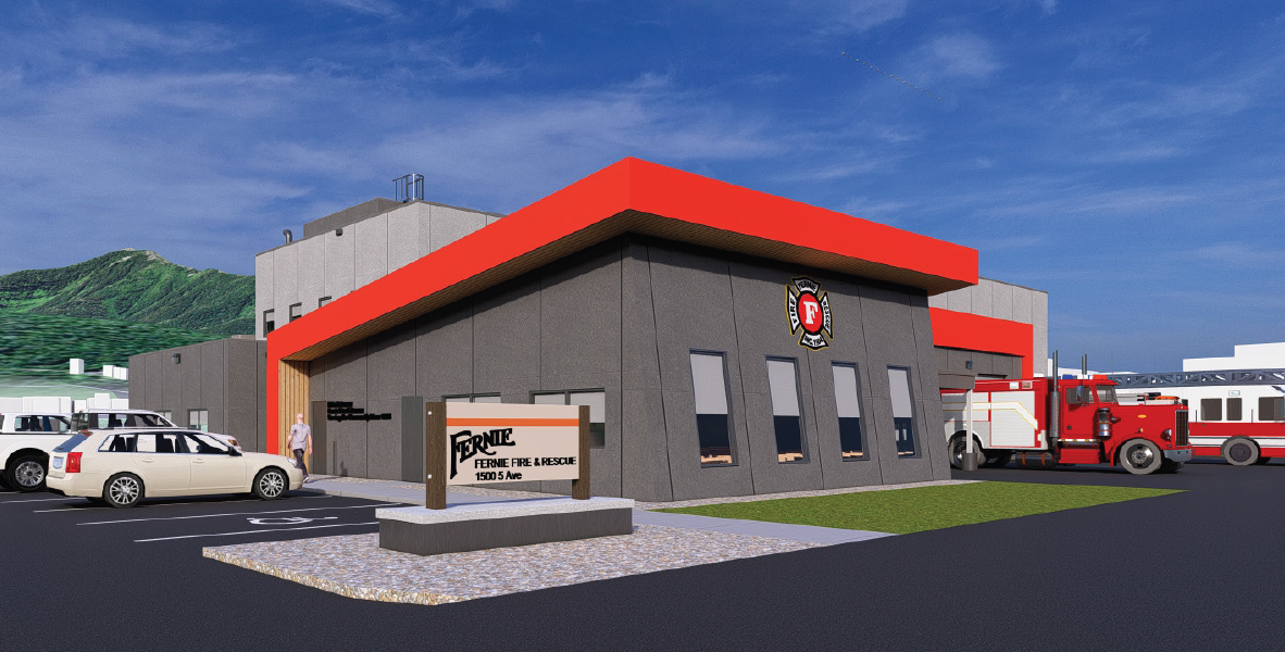 Rendering of the exterior of the new fire hall.